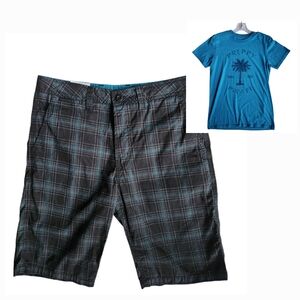 Univibe Boys Elkwater Plaid Shorts + Free Pirate Tee | Size 16 | # UB1201535 NWT